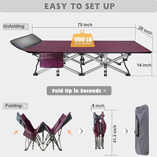 Miniatura 76 de ABORON Cuna de campamento para adultos de 28 pulgadas extra ancha, 2 unidades, catre Oxford 1200D resistente para dormir, cama de campamento