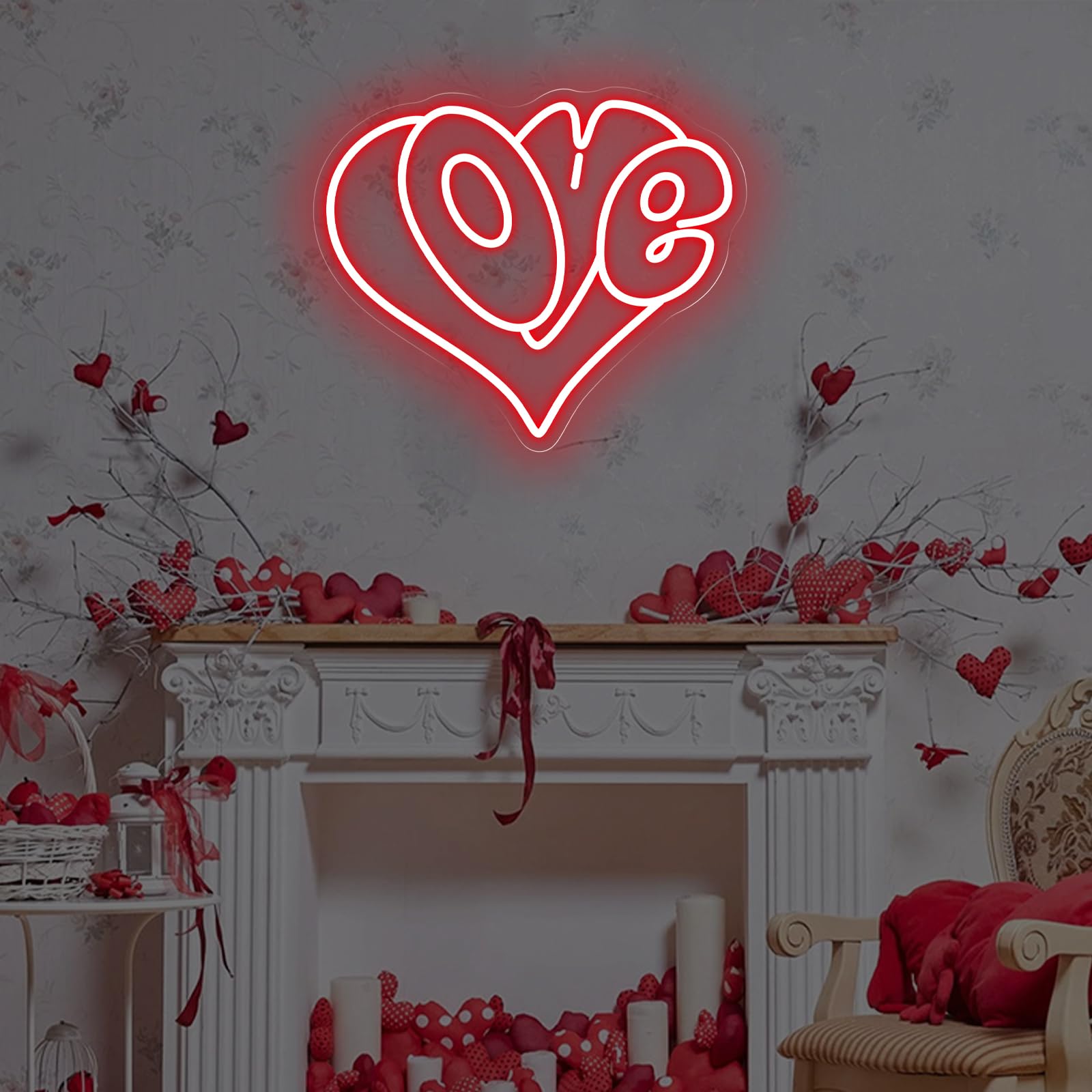 Letrero de neón con forma de corazón de amor, luz LED romántica roja para dormitorio, regalo del día de San Valentín, decoración romántica del hogar, arte de pared para parejas, 15 x 12.6 pulgadas