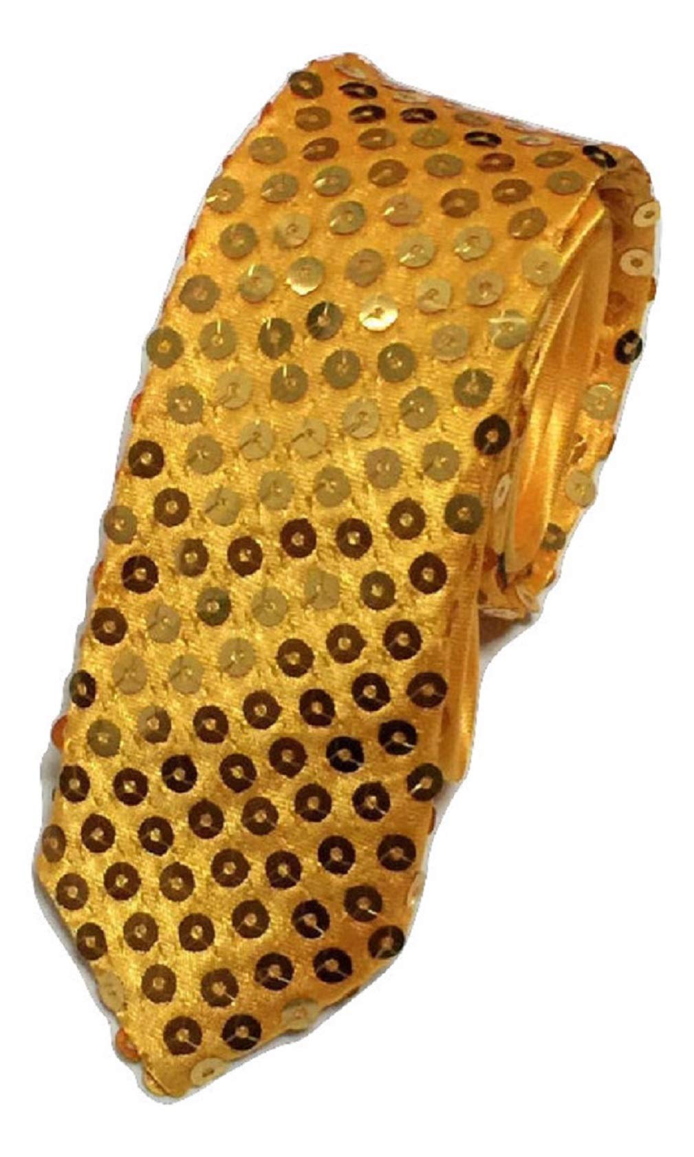 L&L® Handmade Skinny Neck Tie SATIN SEQUINNED Party Plain Fancy Dress Magic Show UK (Yellow)