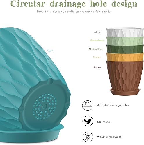 Miniatura 3 de Macetas de 4 pulgadas, paquete de 6 macetas de interior, macetas con agujeros de drenaje y bandejas para orquídeas, violetas, suculentas, hierbas y