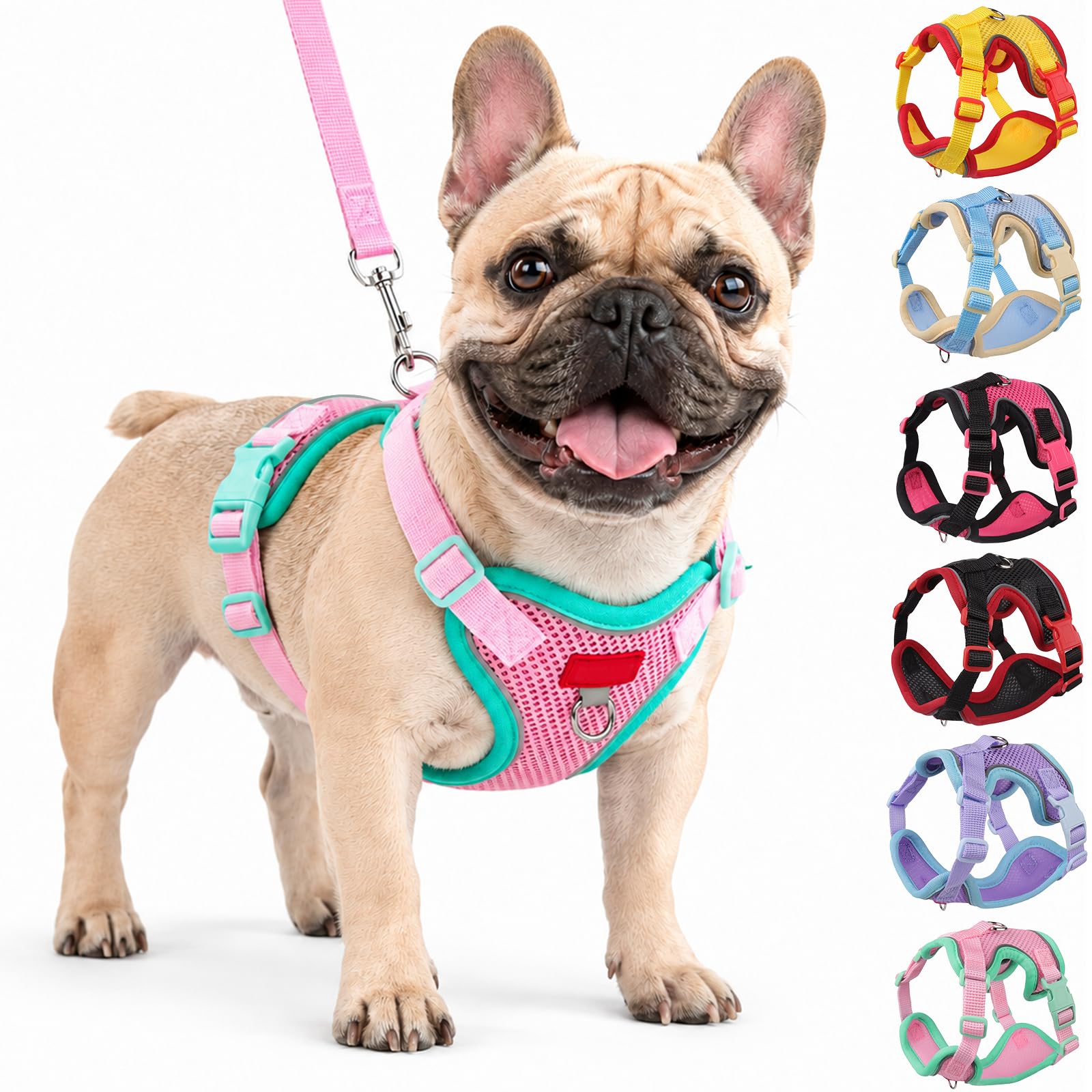 Olcyren Dog Harness and Lead Set, Soft Mesh Reflective Breathable Dog Harness, No Choke Adjustable Lightweight Padded Pet Vest for Puppy, Small and Medium Dogs and Cats Walking (Pink, XL)
