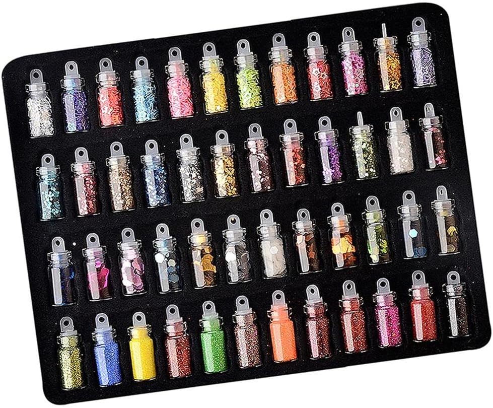 48 Pots Chunky Nail Art Glitter Decoration Craft 48 Bottles 3D Glitter 4 Styles, Multi Colors Add Sparkle to Your Nails Suitable for Nail Art, DIY Projects, and Accessories