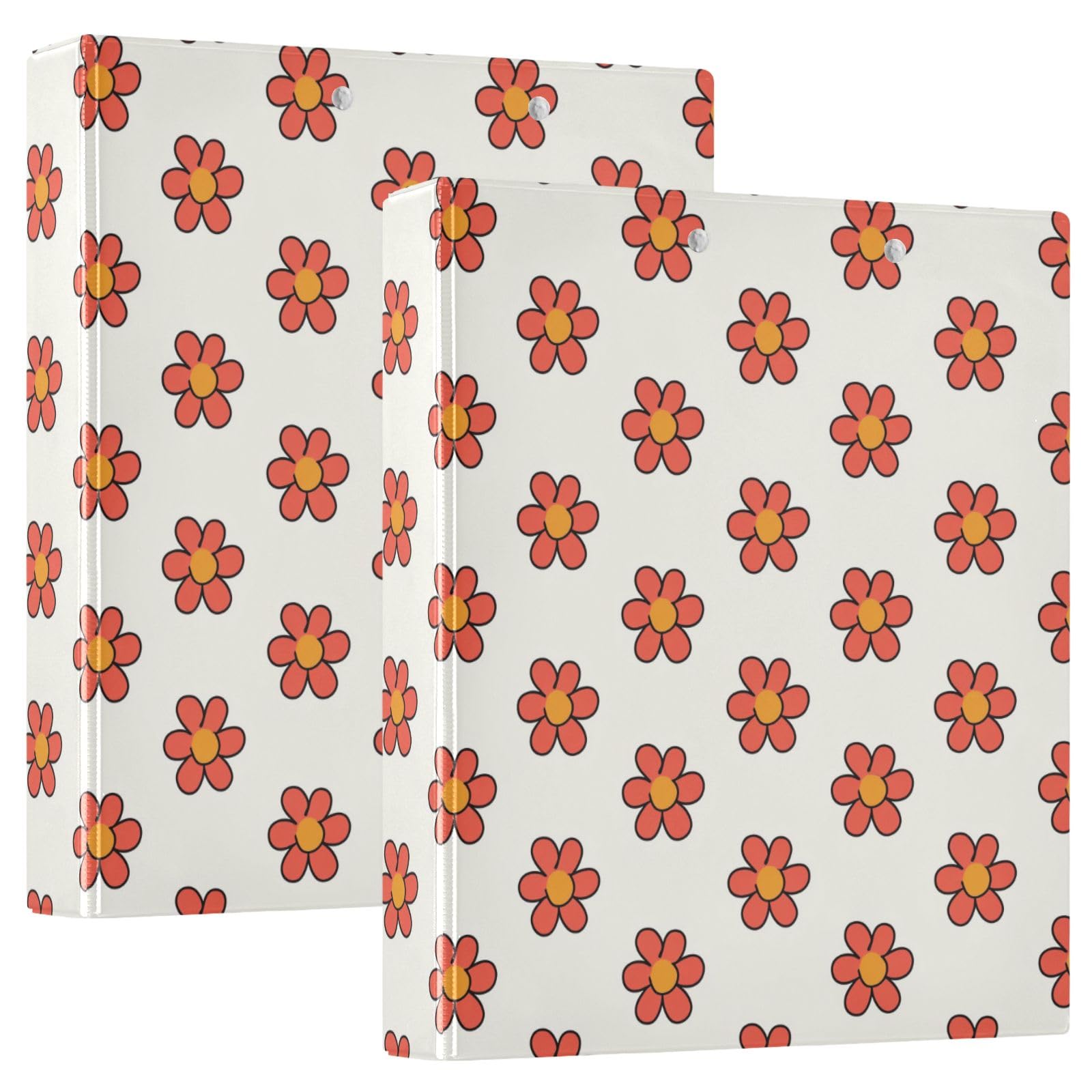 Raccoglitore a 3 anelli con piccolo fiore rosso, rotondo da 3,8 cm, contiene 200 fogli con 3 tasche interne in PVC trasparente, per scuola e ufficio