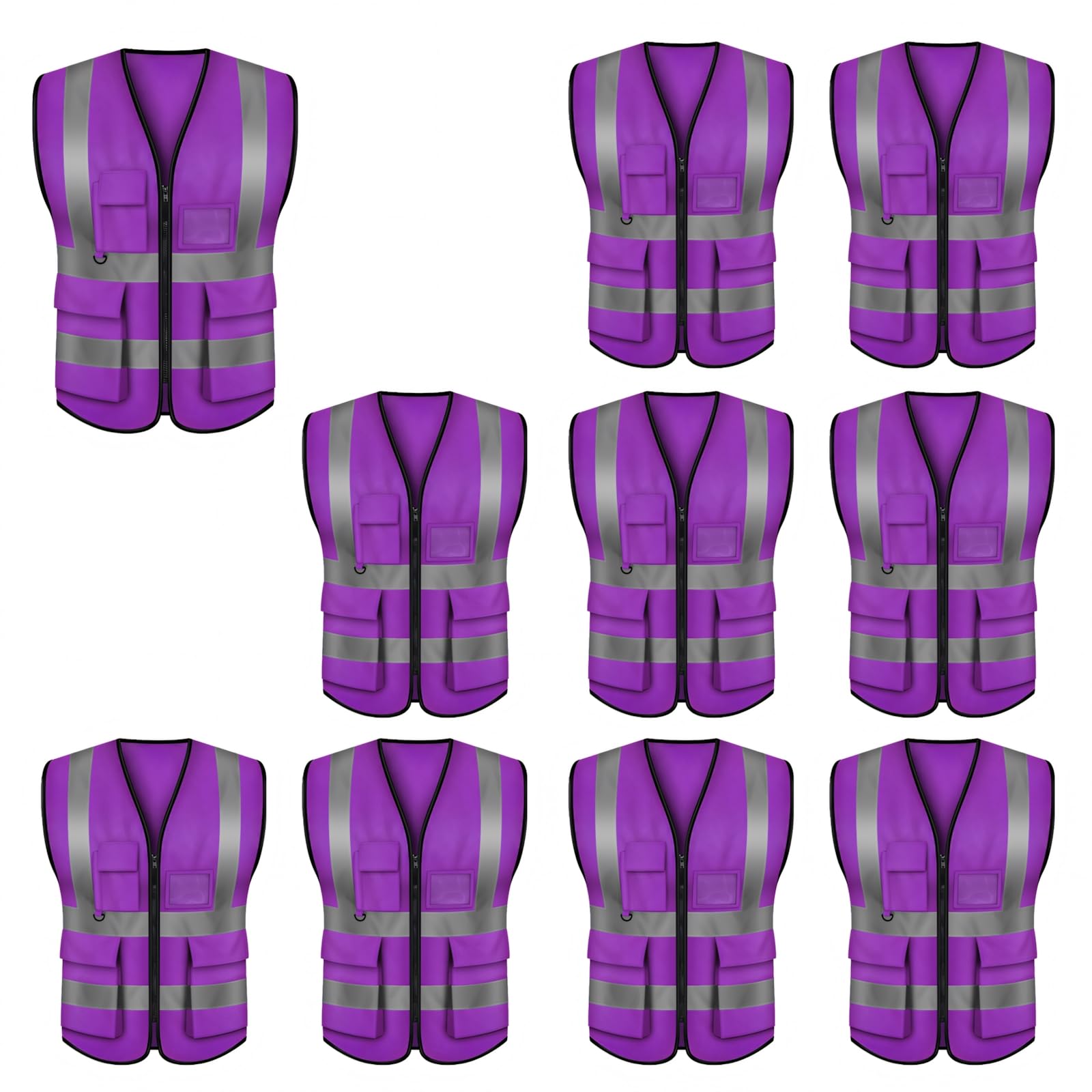 TOPTIE 5 Pochettes de haute visibilité gilet de sécurité à fermeture éclair avec des bandes réfléchissantes gilet uniforme, pack de 10