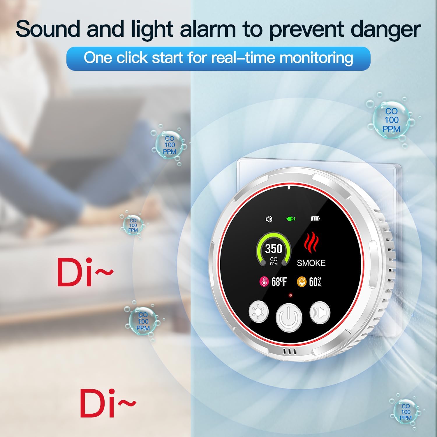 4-in-1 Ring Plug in Smoke & Carbon Monoxide Detectors Combination Built-in 1000mAh Backup Battery Plug&Play&Audible 85dB Smoke CO Temp Humidity Senor for Home Hotel Travel (White, 2 Pack) - Image 5