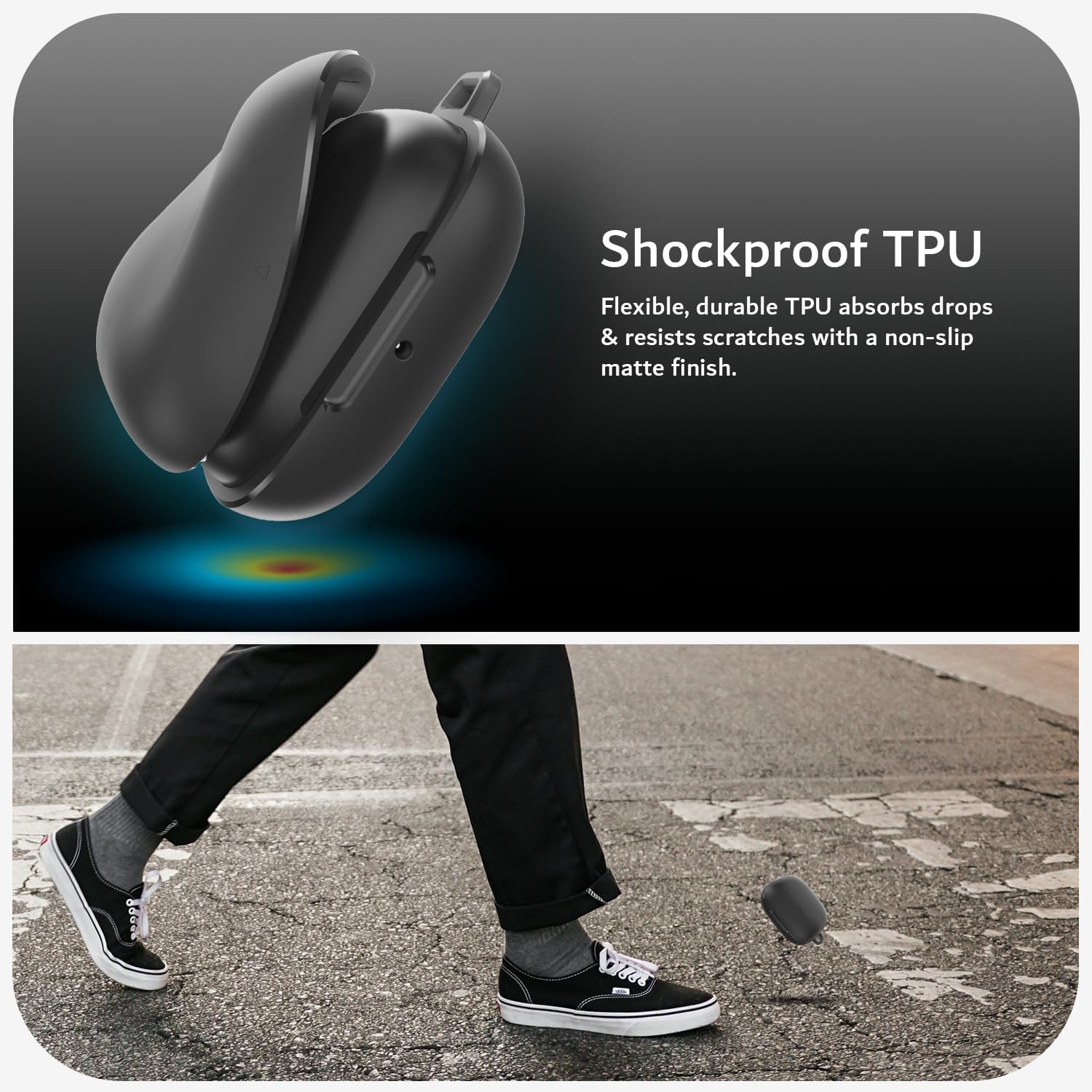TUDIA TPU Case Compatible with Powerbeats Pro 2 (2025) [Case Only], Shockproof Protective Cover with Secure Magnetic Lid Lock and Carabiner Slim Rugged Bumper Shell for Wireless Earbuds (Black)