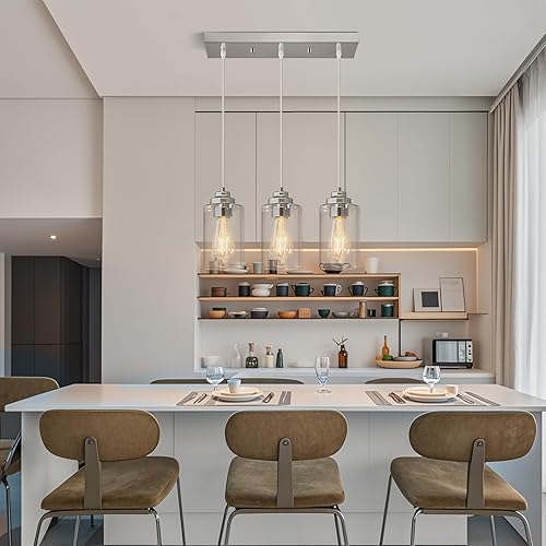 Miniatura 4 de Lámpara colgante moderna de isla industrial colgante de vidrio semillado, lámpara de techo cromada para cocina, isla, pasillo, dormitorio, bar,