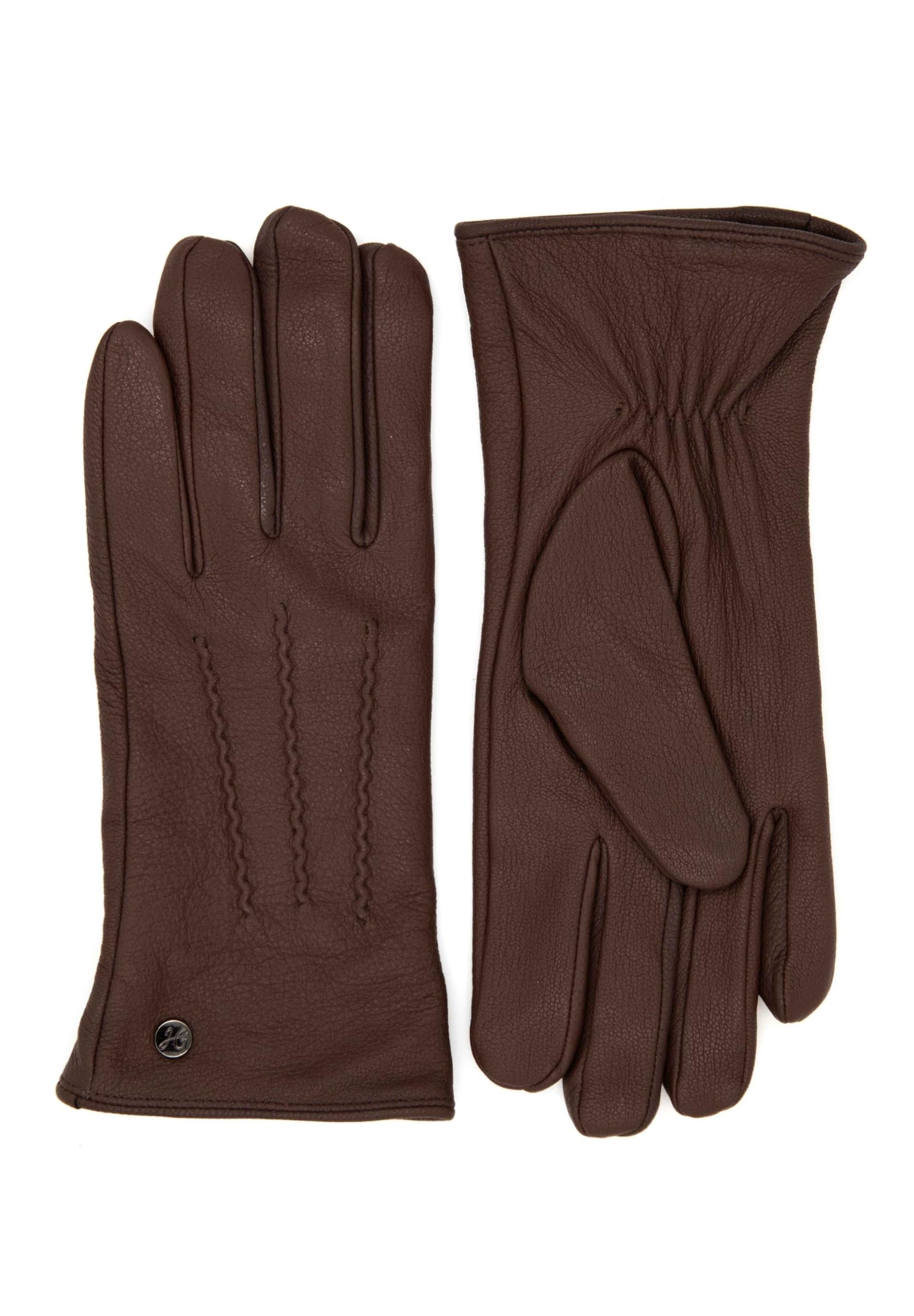 JESS- Elegante Ziegennappa Lederhandschuhe mit warmer Kaschmir-Wolle Fütterung; Markanter Look; Eleganter und warmer Damen-Handschuhe aus weichem Leder und Cashmere Fütterung