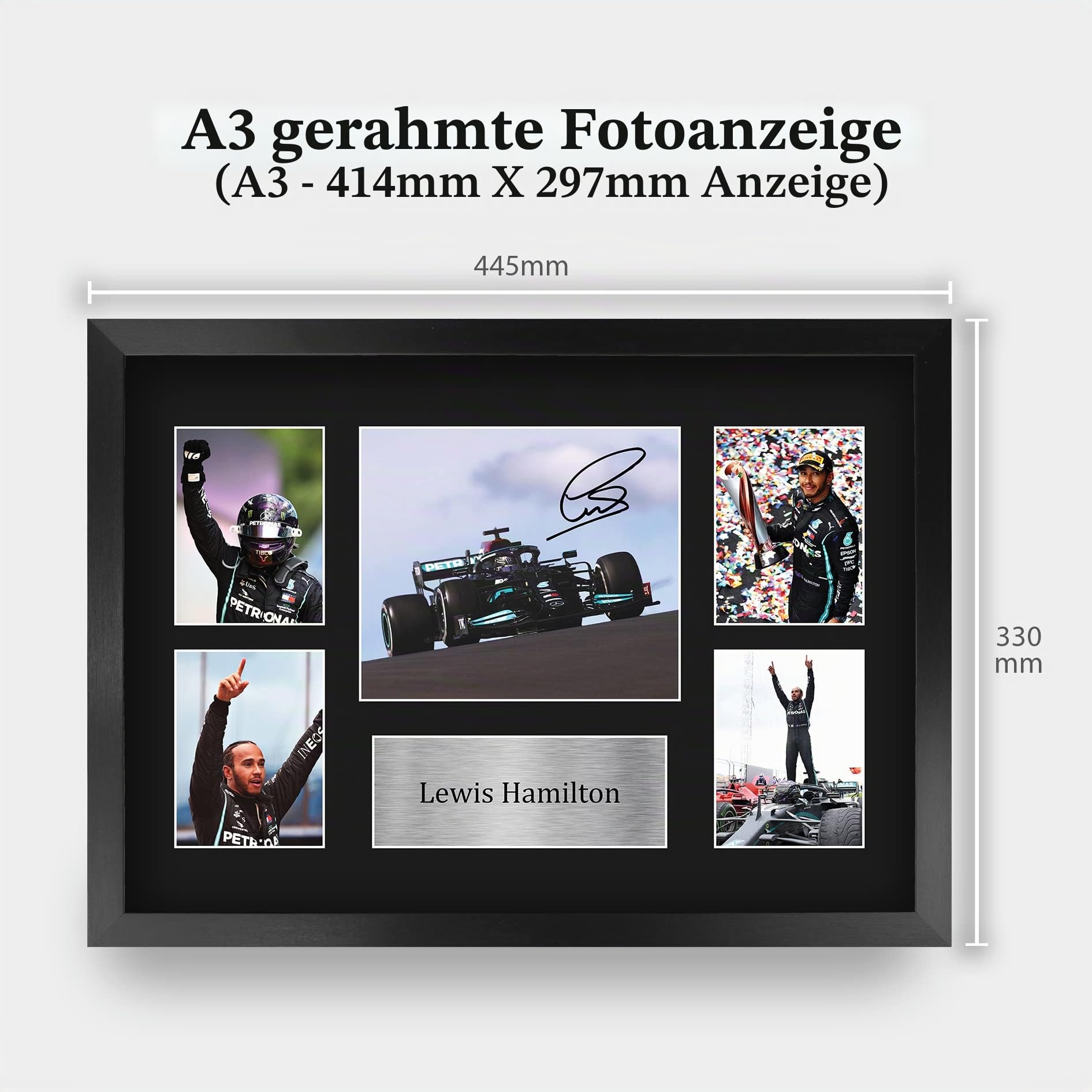 HWC Trading FR A3 Lewis Hamilton Geschenke Gedruckt, Signiert Autogramm-Präsentation-Display Für F1 Formel 1 Racing Fans - A3 Eingerahmt