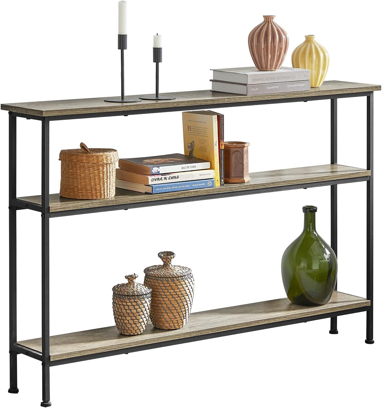 SoBuy Console Table, Open Rack, Side Table, Slim, Entrance Table, Width 47.2 inches * Depth 7.9 inches * Height 30.3 inches, Wood Grain, Elongated, Space Saving, Open Shelf, Entrance, Entrance Shelf