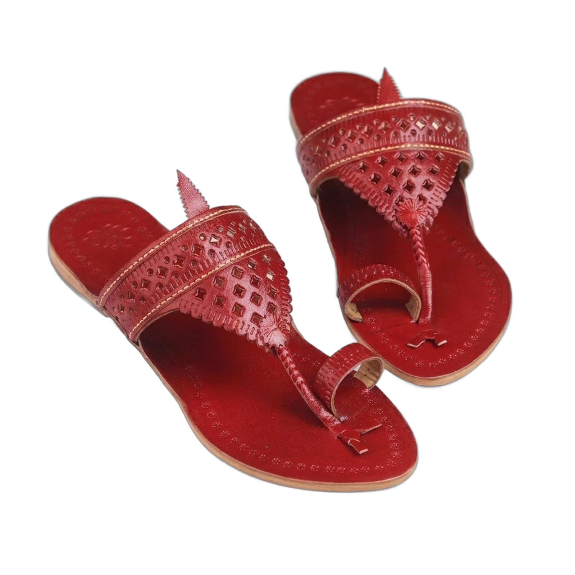 Roshni Women's Kolhapuri Chappal for Women | Genuine Leather Handmade GI-Tagged Ethnic Sandals | Red Flat Slippers for Casual & Office-image-47