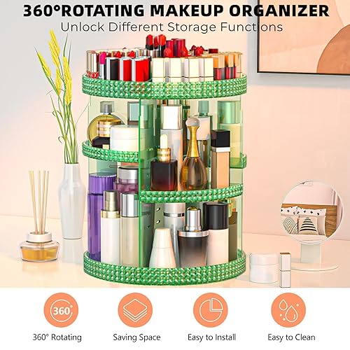 Miniatura 8 de Organizador de maquillaje giratorio de 360 grados, organizador de maquillaje de capacidad extragrande, organizador de cosméticos extraíble de 7