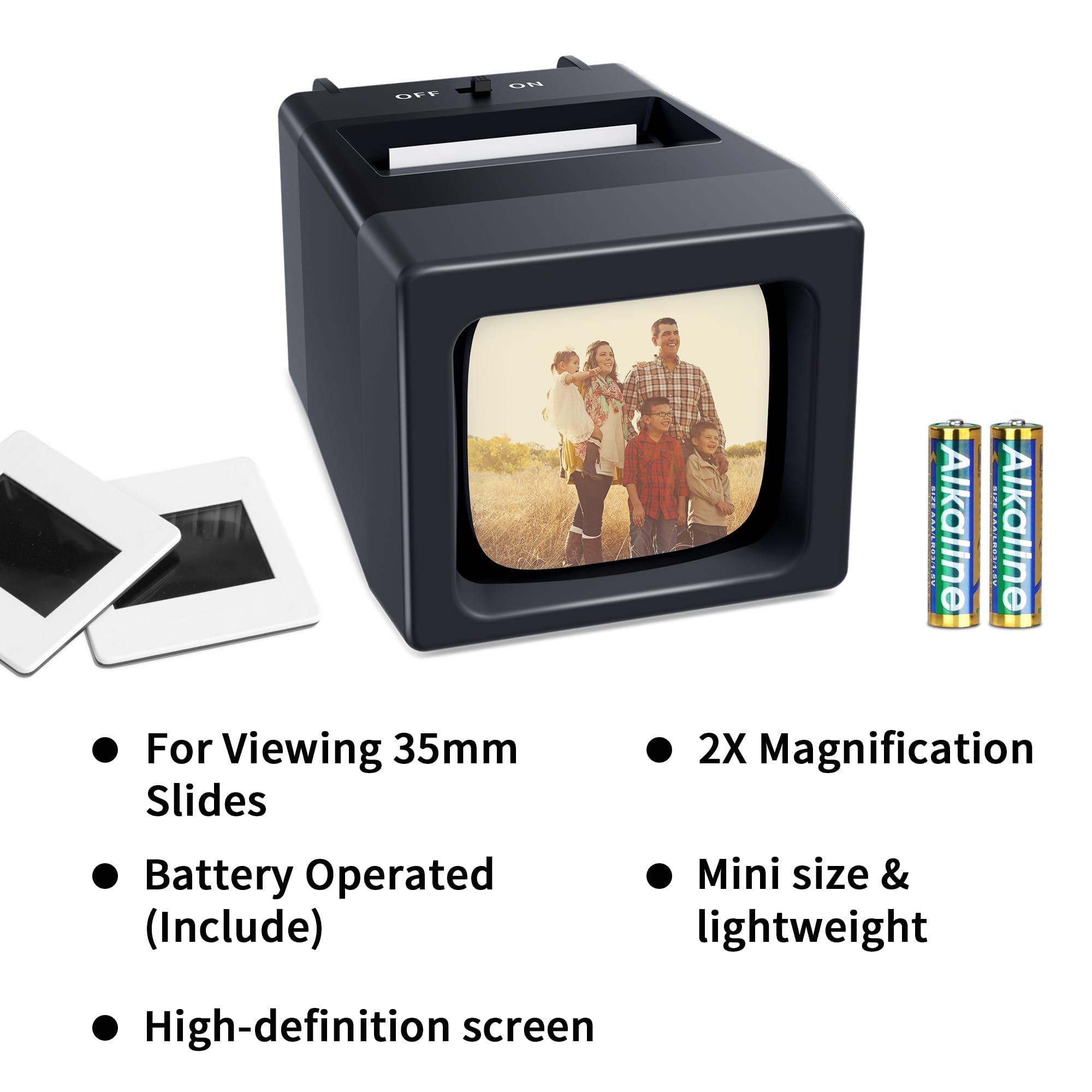 Visionneuse de Diapositives de 35 mm pour Anciennes Diapositives, grossissement x2 pour Diapositives de 35 mm, alimentée par Piles (2 Piles AAA incluses)