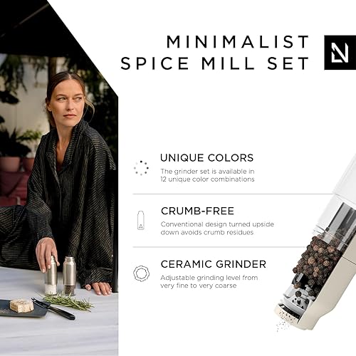 Miniatura 2 de LARS NYSØM Juego de molinillo de sal y pimienta de acero inoxidable con molinillo de cerámica ajustable I Juego de molinillo de especias manual