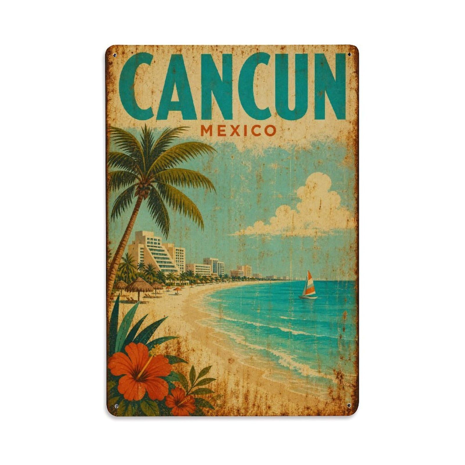 Travel Vintage Mexico Cancun Metal Tin Sign
