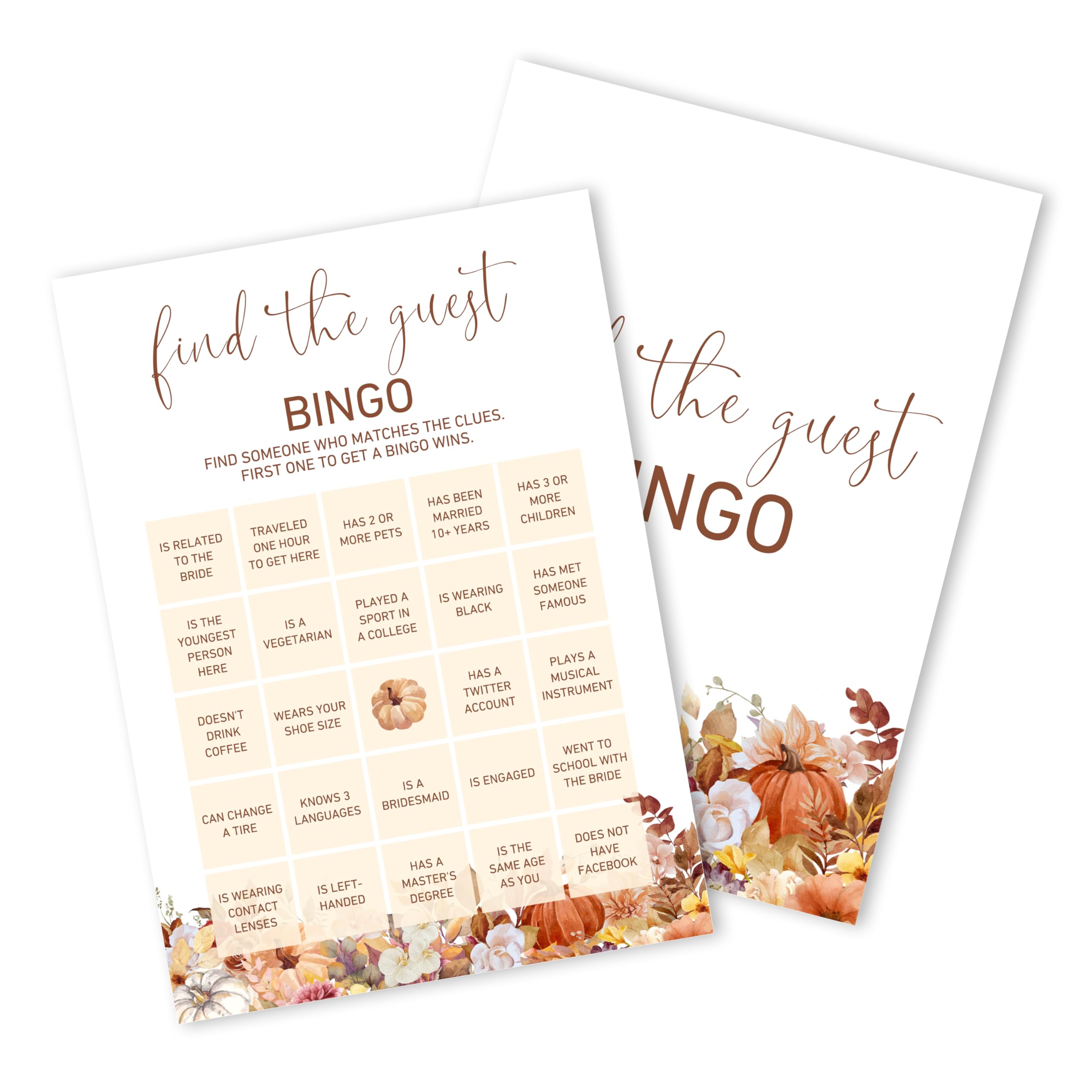 IDWHUIE Bridal Shower Game Card for 25 Guests, Find The Guest Bingo Wedding Shower Engagement Bachelorette Party Activities Game Cards, Boho Fall Floral Wedding Decor, Minimalist, 09