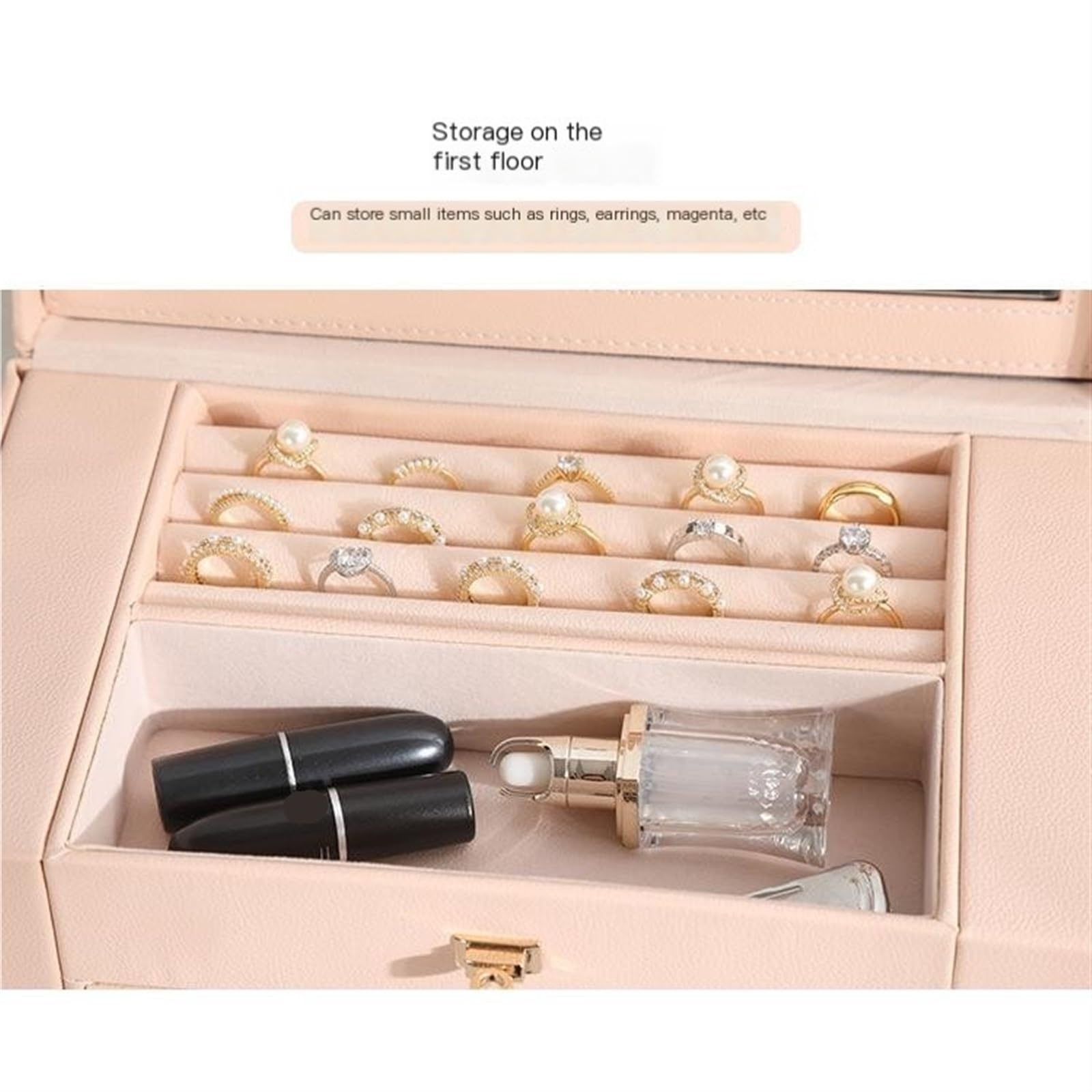 Pudełko na biżuterię Organizer biżuterii o dużej pojemności Pięć warstw Pu Leather Naszyjnik Pierścień Organizer biżuterii Szuflada Organizer biżuterii na pierścionki bransoletki kolczyki (Color : Ro