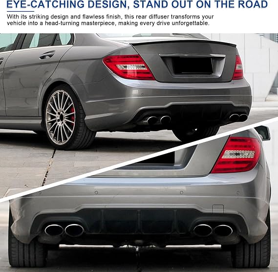 Rear Diffuser Compatible with 2012-2014 Mercedes Benz W204 Sedan Coupe | Rear Bumper Lower Lip Fit for C250 C300 C63 AMG,Glossy Black Diffuser