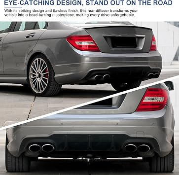 Rear Diffuser Compatible with 2012-2014 Mercedes Benz W204 Sedan Coupe | Rear Bumper Lower Lip Fit for C250 C300 C63 AMG,Glossy Black Diffuser