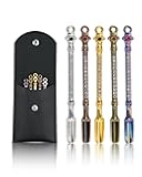 Mini Shovel Spoons Set, 5pc Metal Small Spoons with PU Pouch, Multi-Color Tiny Spoon Necklace Charms Decorative Pendant, Little Measuring Spoon, Rhinestones Jewelry Keychain Gift (Skeleton)