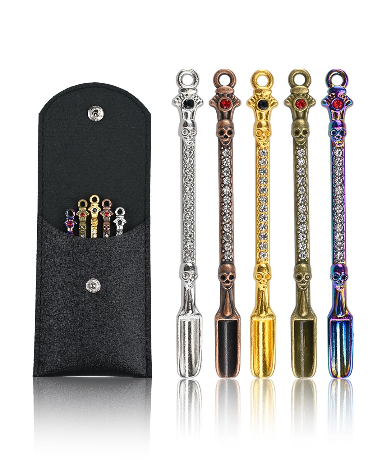 Mini Shovel Spoons Set, 5pc Metal Small Spoons with PU Pouch, Multi-Color Tiny Spoon Necklace Charms Decorative Pendant, Little Measuring Spoon,