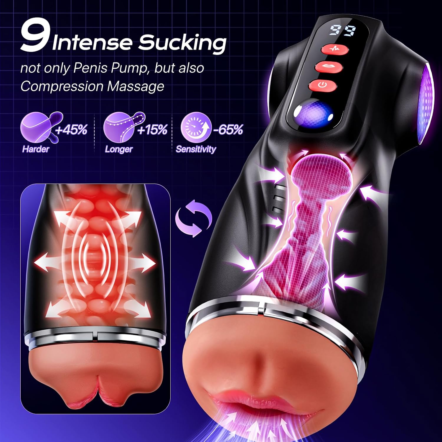 Uoffile Mens Sex Toy Adult Toys - 3 Sleeves Sets AI Sync APP Male Masturbator Sex Toys for Men with 9 Sucking & 9 Vibrating, Pocket Pussy Penis Pump, Colorful Lighting Stroker Erotic Massage Kits