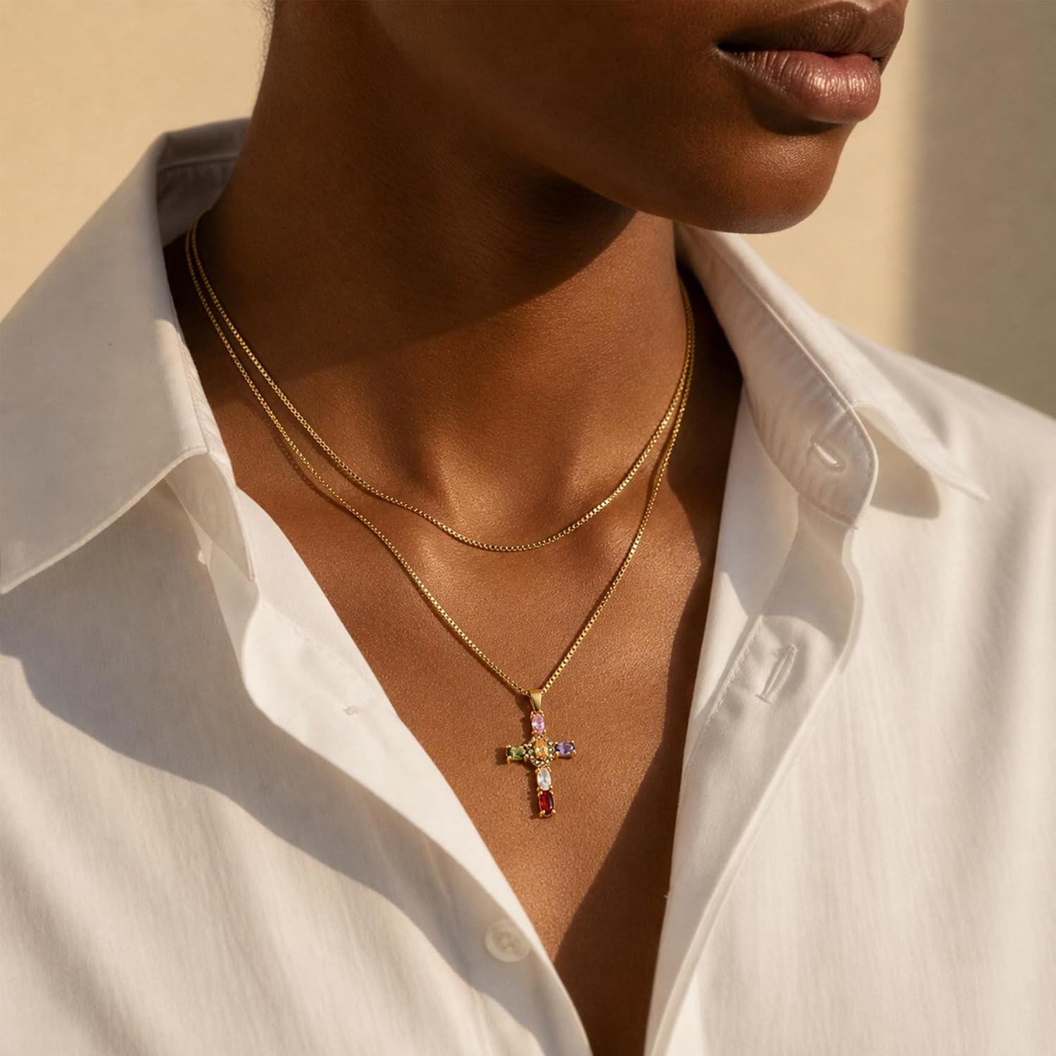 Mchic Cross Necklace for Women: Dainty 18K Gold Silver Plated Cross Pendant Necklace, Trendy Minimalist Layered Cubic Zirconia Cross Choker Jewelry, Cute Fashion Gift for Women Birthday Christmas