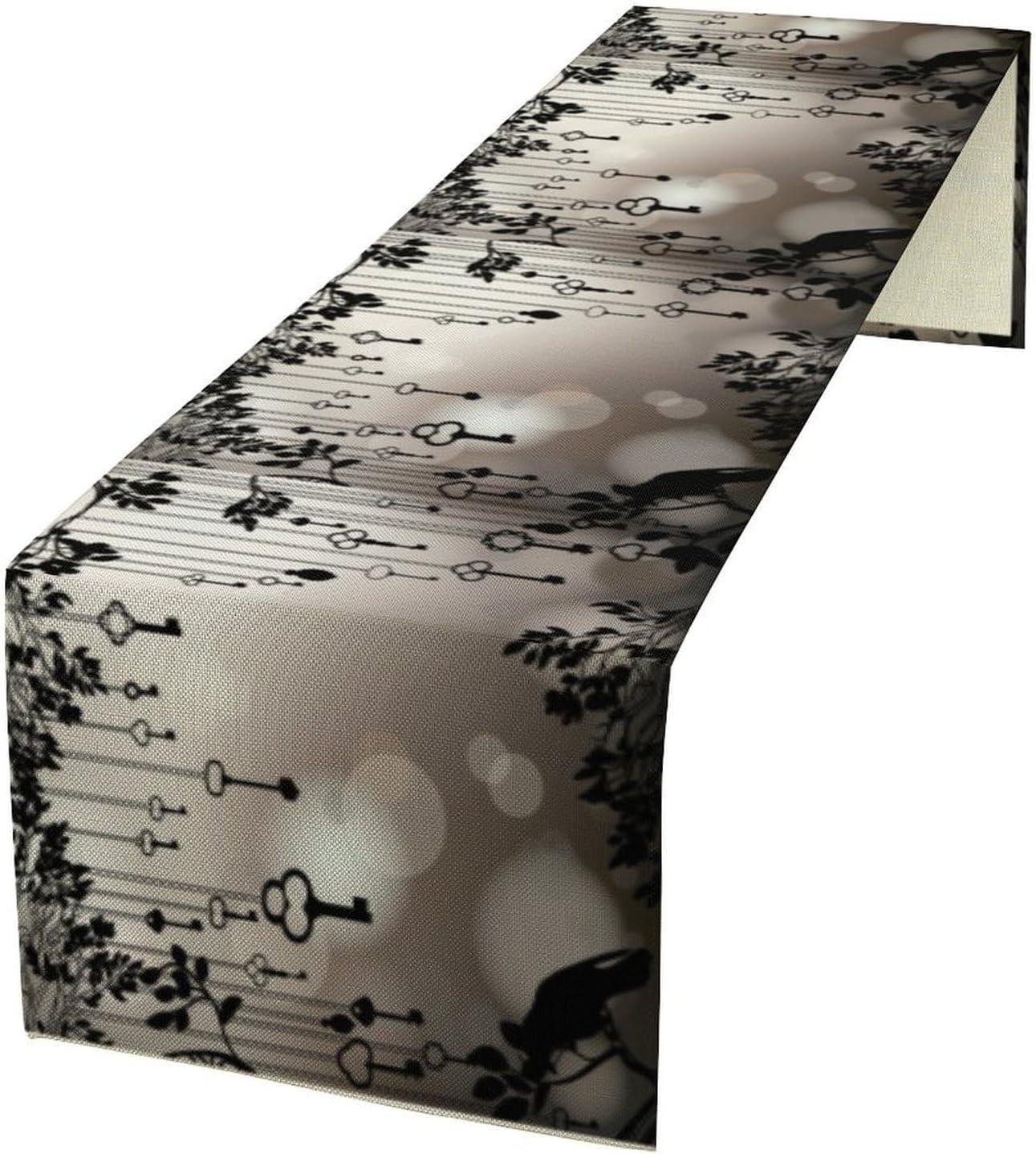 Blue and White Table Runner，Retro Monochrome Sketch Birds Flowers Summer Table Runner，Seasonal Spring Fall Kitchen Dining Table Decoration for Home Party Decor 13x90 Inch