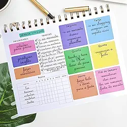 Planner Semanal Colorido com 50 Folhas Capa de Acetato e Aramado com Espaço para Tarefas, Prioridades e Hábitos Planner de Mesa Espiral Semanal para Organização Pessoal, Escolar e Profissional Anotações, Tarefas, Prioridades e Rotina