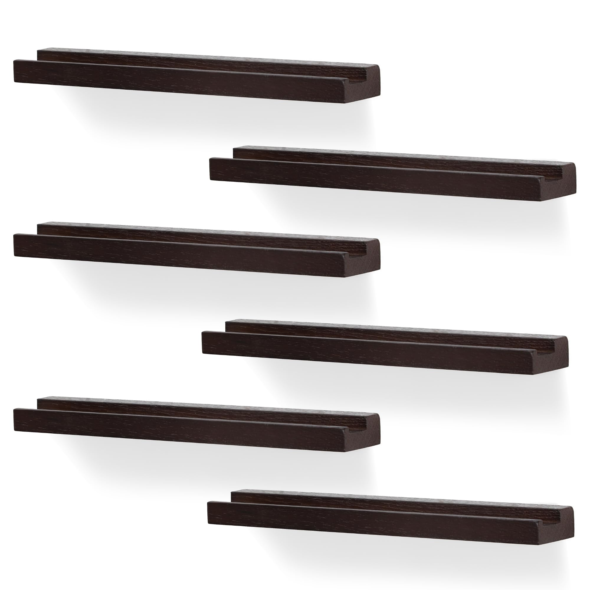 NIUBEST Vinyl Record Wall Mount,6 Pack-Vinyl Record Shelves Record Album Display Holder for LP, CD, Book Art Storage Vintage Home Decor(Dark Walnut)
