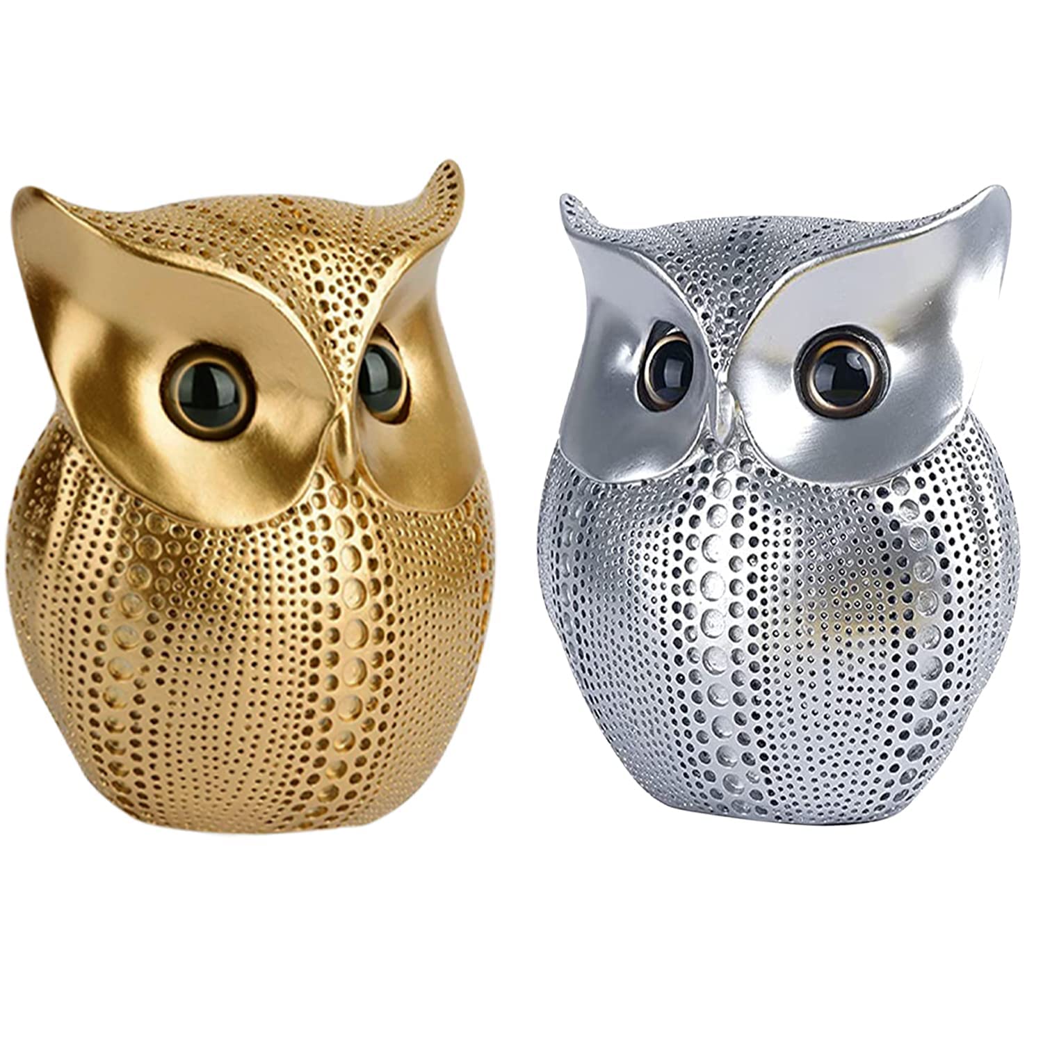 Buy ARTISANS ALLEY Modern Classy Lucky Owl Statues for Home Decor (Pack of 2, Silver & Golden
