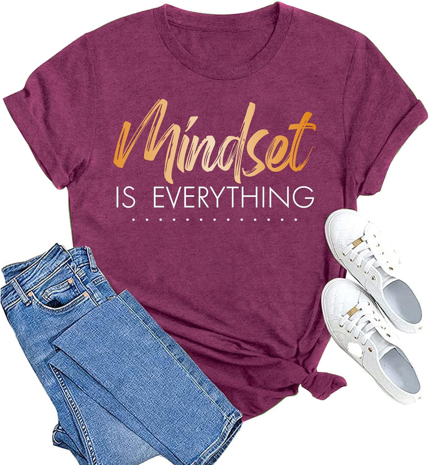 MAIHUN Inspirational Shirt for Women Mindset is Everything Tshirt Positive Kindness Short Sleeve