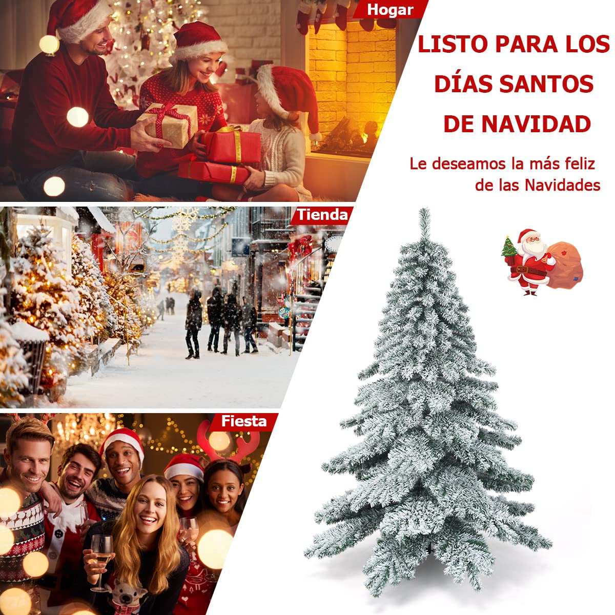 GOPLUS Árbol de Navidad Artificial Nevado (Nevado, 180 cm) | Decoración navideña con 657 ramas de PVC ignífugo, soporte de hierro y montaje rápido, plegable