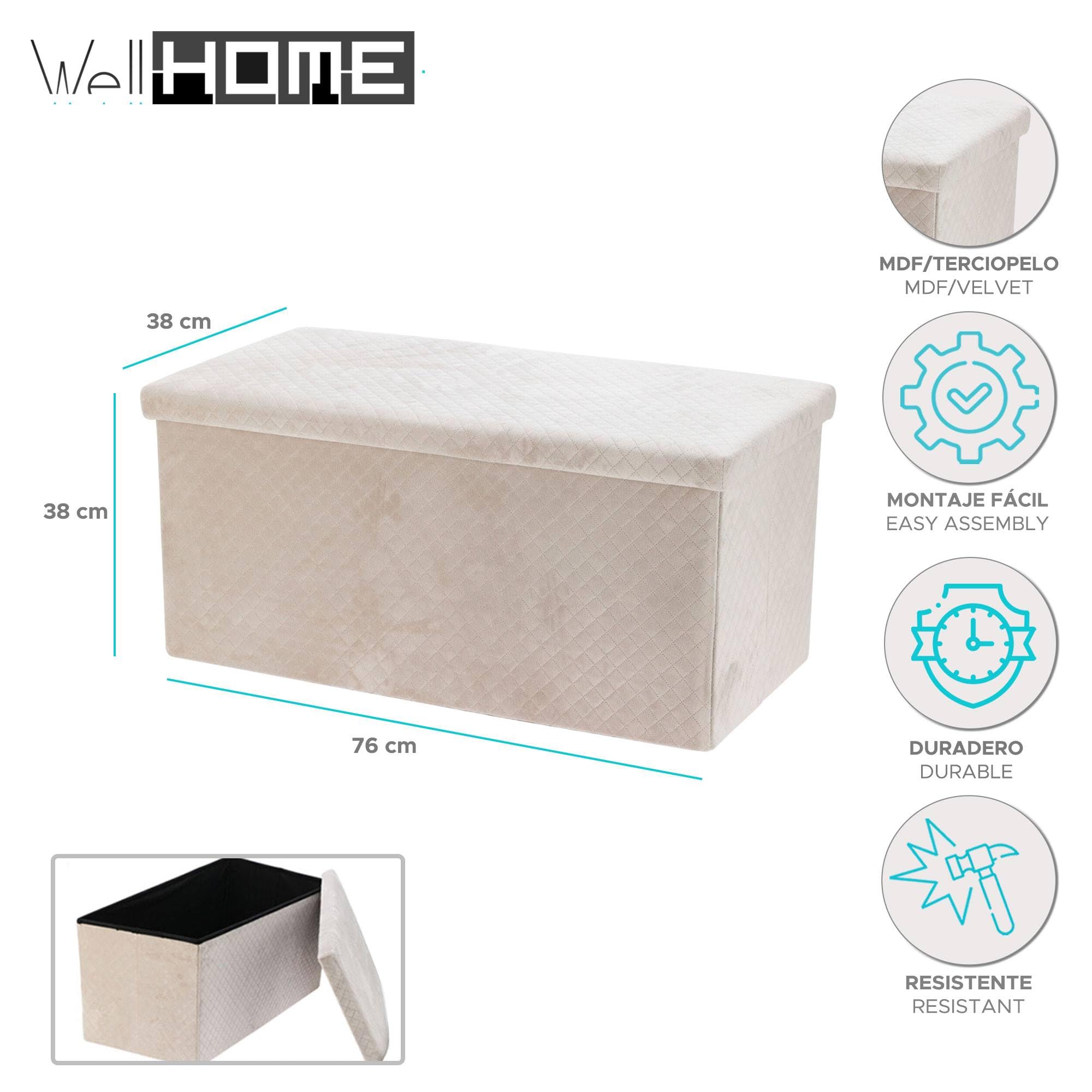 Well Home Banco de almacenaje en MDF de 76x38x38cm