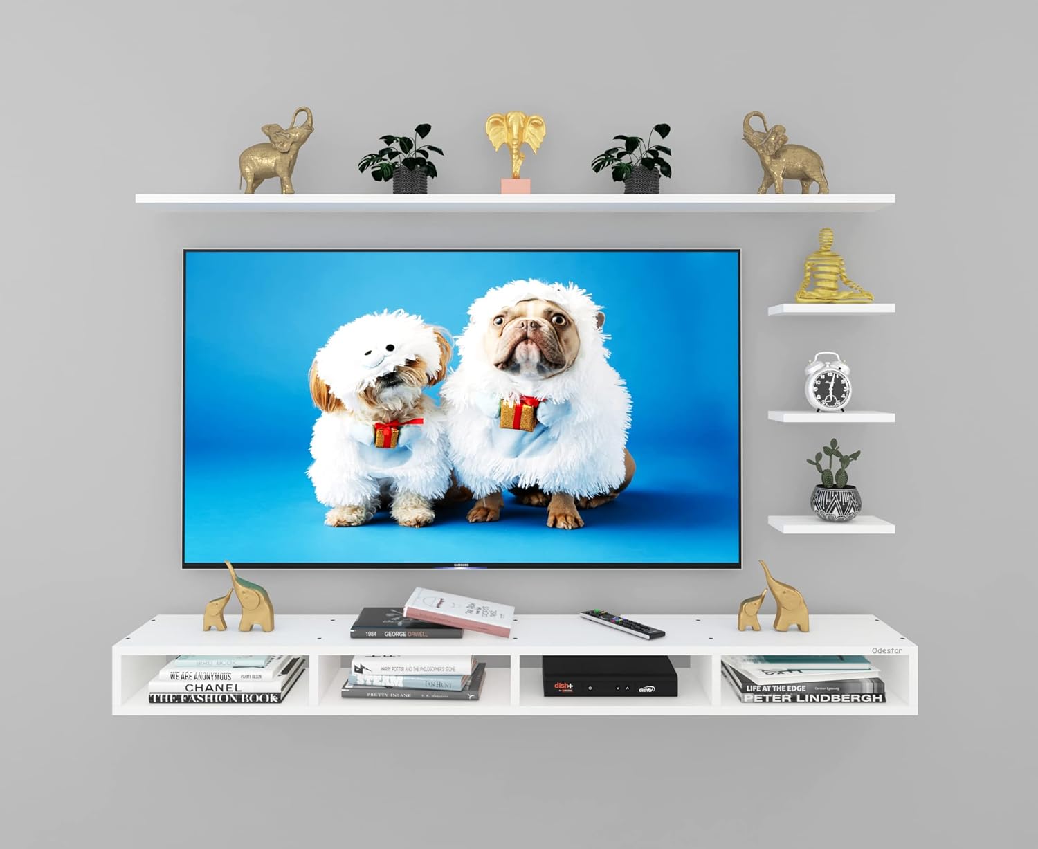Odestar Gavin Engineered Wood Wall Mount TV Entertainment Unit/with Set Top Box Stand- White(Ideal up to 50 to 55″) Tv Screen