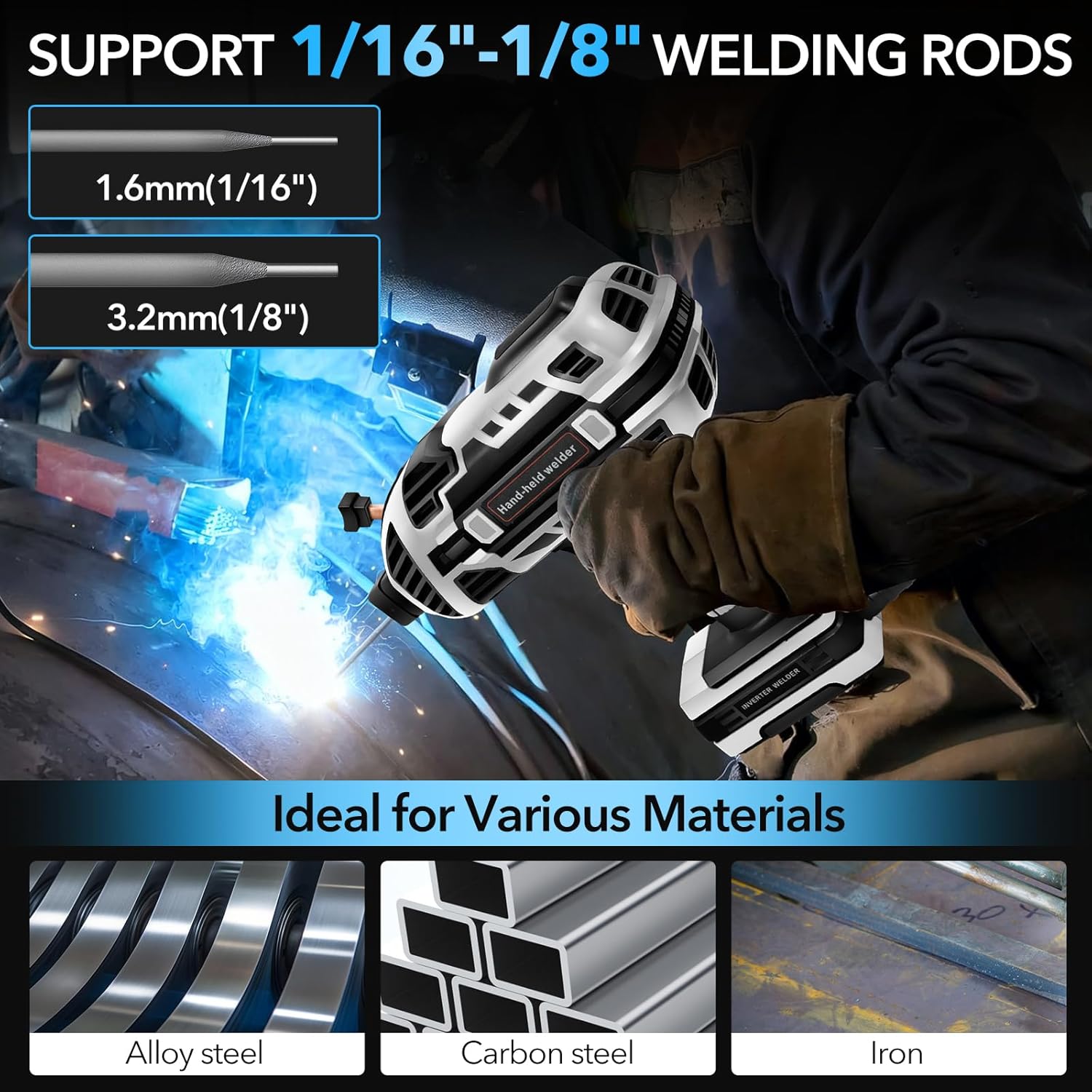 Portable Welding Machine, 110V Handheld Welder with 30PCS Rods & Auto Darkening Goggles, Electric ARC Welder Gun with IGBT Inverter 5 Variable Current Adjustment Fits for 3/32" Welding Rods