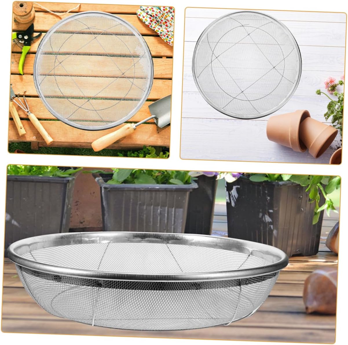 Mipcase Garden Soil Sifting Pan Heavy Duty Soil Sieve for Gardening Easy to Clean Mesh Sieve Strainer