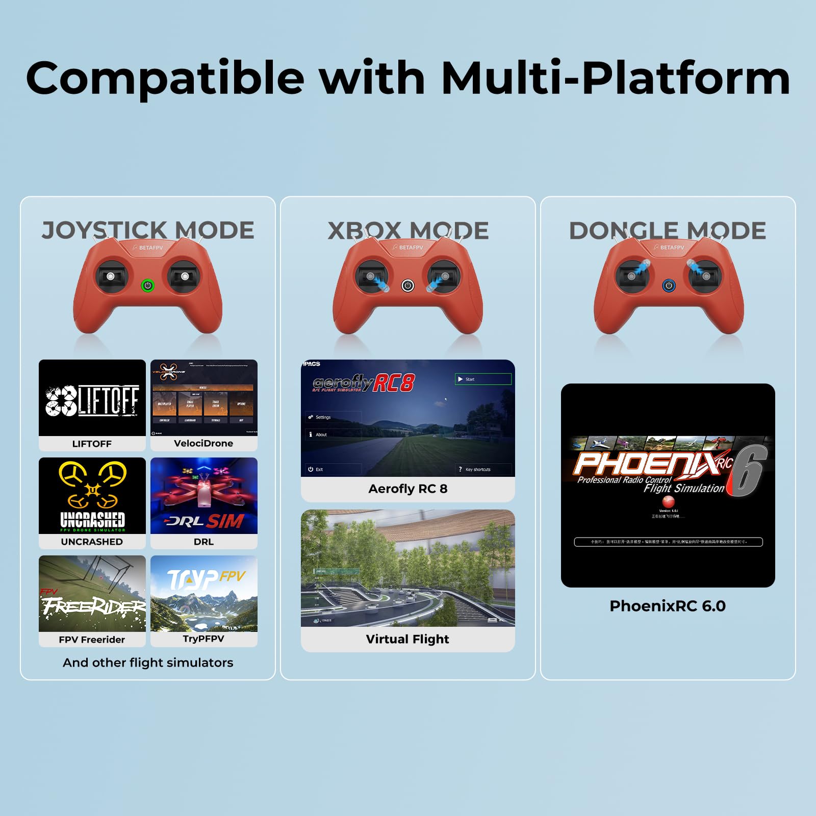 BETAFPV LiteRadio 2 SIM Controller for FPV Flight Training-Mode 2/Red