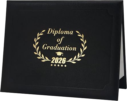 GraduatePro Graduation Diploma Cover Class of 2026 for 8.5x11 Certificate Holder - Genuine Lychee Faux Leather with Gold Foil Stamping, Commencement Gift, Black