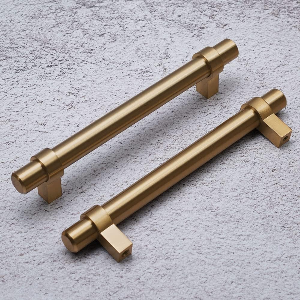 Gold Brushed Cabinet Handles,10 Pack,5-1/16 in 128mm Brass Cabinet Pull,Champagne Bronze Drawer Handles Furniture Dresser Golden Pulls,Champagne Bronze cabinet handles,L168xW17xH35mm