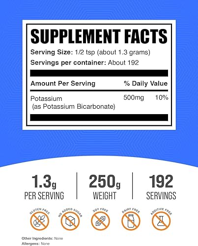 Miniatura 2 de BulkSupplements. com Polvo de bicarbonato de potasio - Suplemento de potasio en polvo, bicarbonato de potasio grado alimenticio - 1300 mg por