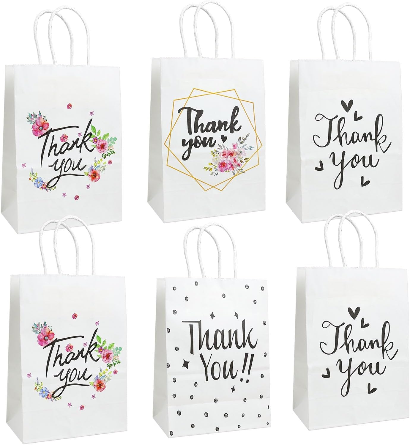 6 Pack Gift Bags Thank You 8.3"x 6"x 3.1" Mini Kraft Paper Bags with ...