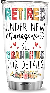 Retired Tumbler Retired Under New Management See Grandkids For Details Tumbler Funny Happy Retirement Gift For Grandma Women From Grandkids On Mothers Day Birthday Anniversary Christmas