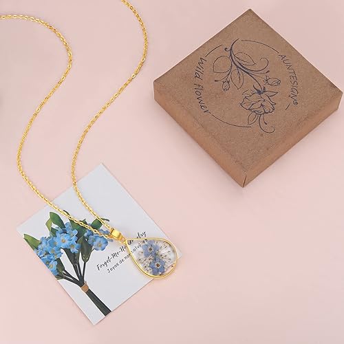 Miniatura 4 de Forget-Me-Not and Queen Anne's Lace Pressed Wildflower Necklace Gold Pressed Flower Necklace Personalized Handmade Necklaces