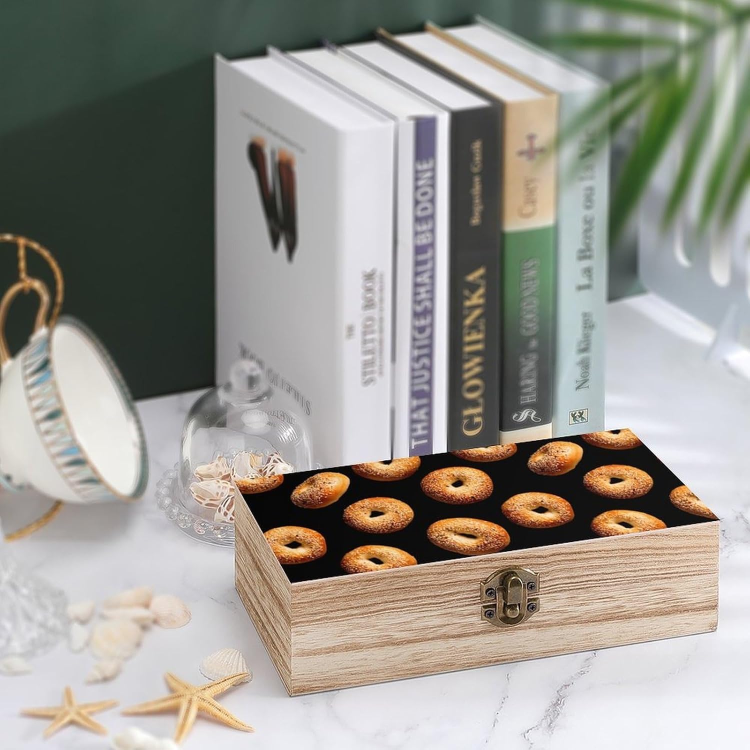Bagels Funny Storage Boxes with Lid Wood Home Organizer image 4