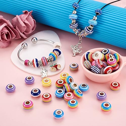 Miniatura 10 de Craftdady 50 cuentas europeas de estado de ánimo de cristal con sensor de temperatura que cambia de color, agujero grande, cuentas espaciadoras con