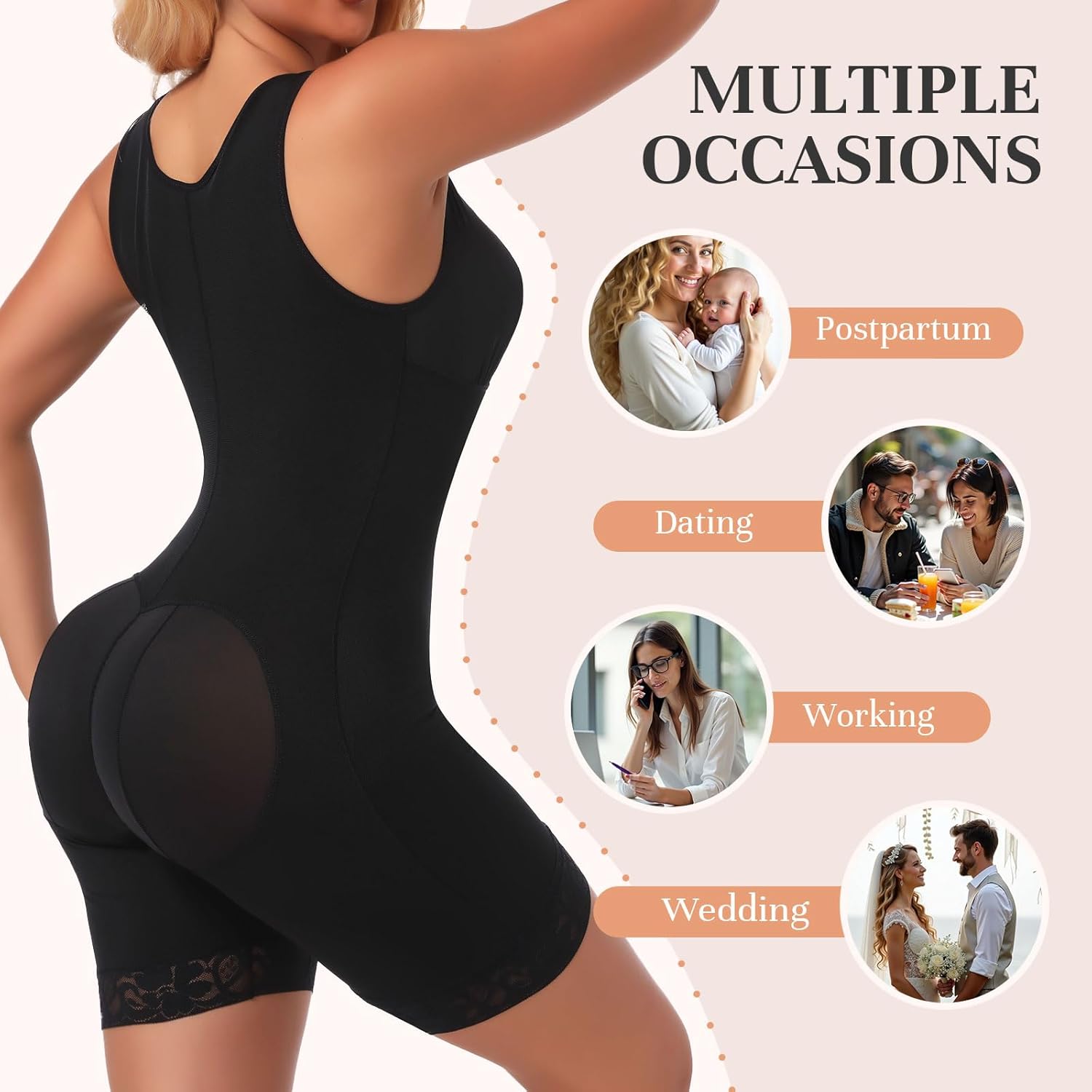 Women's Fajas Colombianas Body Shaper Tummy Control Adjustable Compression Garment With Open Crotch SW05，Black - Image 6