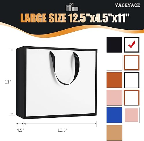 Vista 10 de YACEYACE - Bolsas de regalo negras con asas a granel, 20 unidades de 8 x 4 x 10.5 pulgadas, bolsas de regalo de papel negro a granel con marco Negro