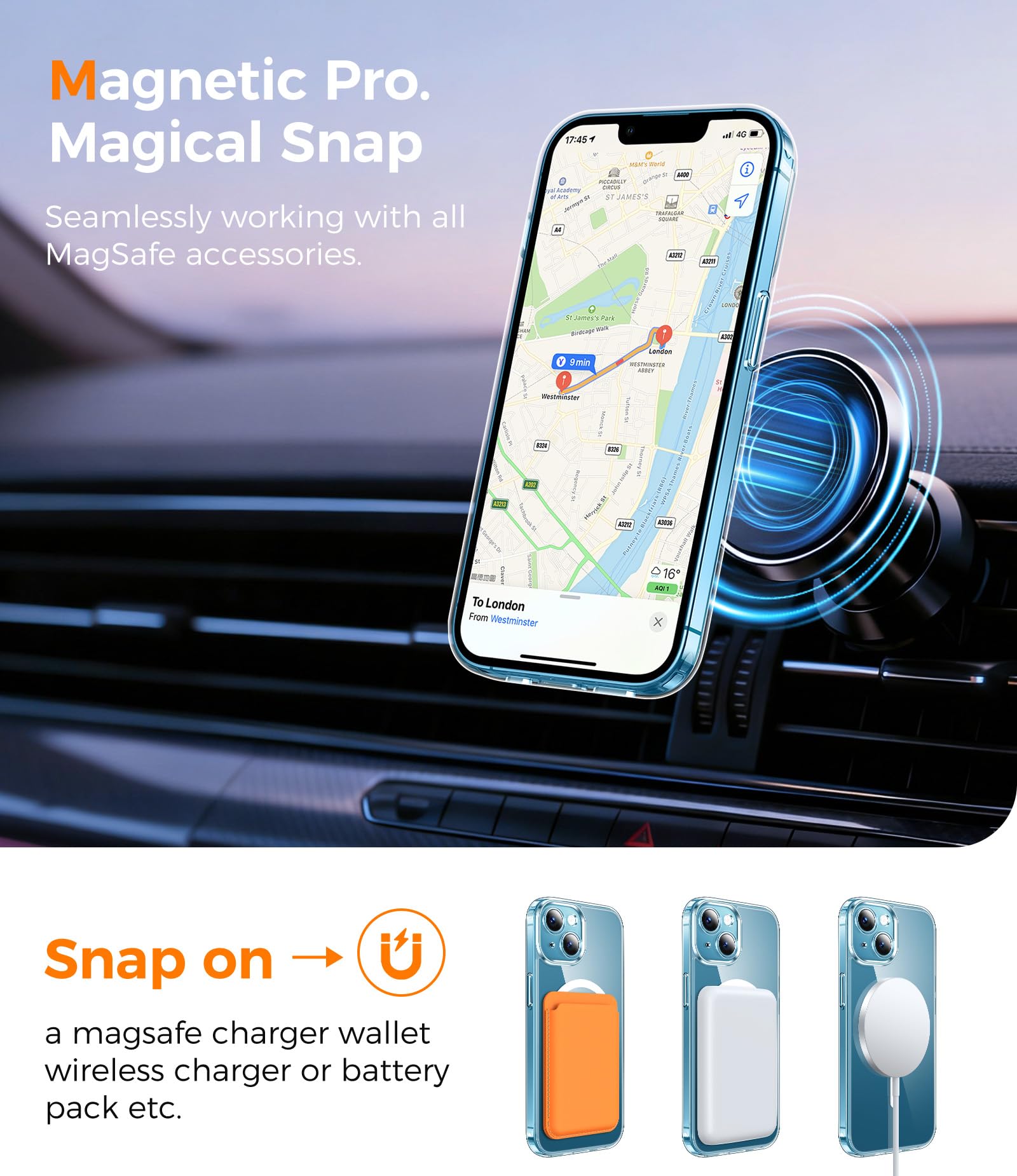 Opkiegrn Magnética Funda para iPhone 13 con Cuerda, Protección Lente Cámara, Compatible con MagSafe, con Negro Cordón Carcasa [Anti-Amarillo] Anti-Choques Ultra Fina Funda para iPhone 13 -Transparente — view 3