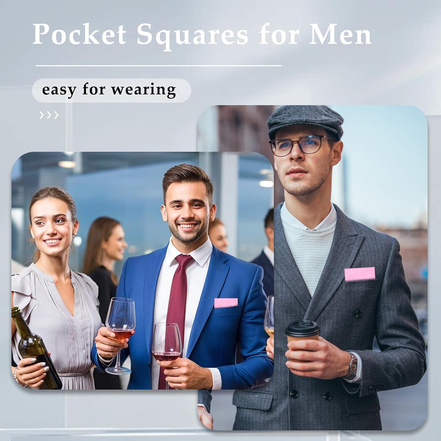 Pre-folded Suit Pocket Squares for Men, Solid Color Mens Handkerchiefs for Business Wedding Party Casual